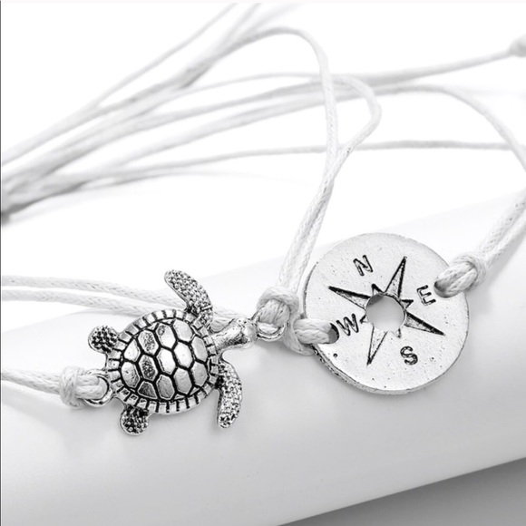 White 2 piece turtle/compass anklet - Picture 3 of 3